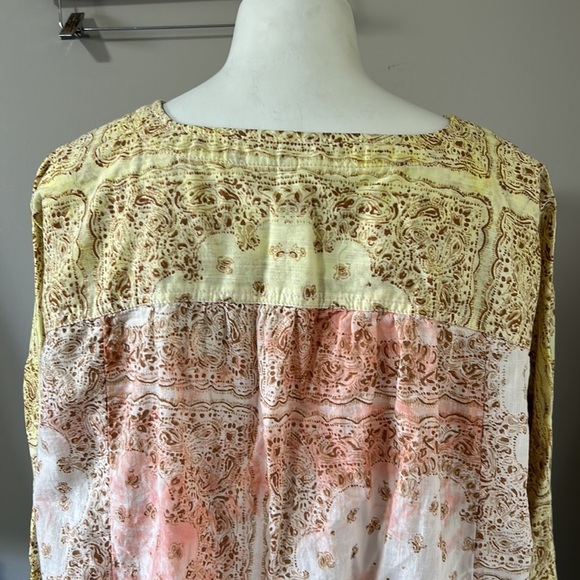 Pilcro and the Letterpress Tavi Blouse Button Down Yellow Pink Anthropologie L - Picture 9 of 13